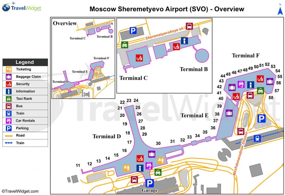Sheremetyevo के नक्शे टर्मिनलों