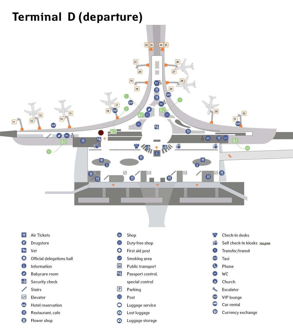 Sheremetyevo हवाई अड्डे के टर्मिनल डी मानचित्र