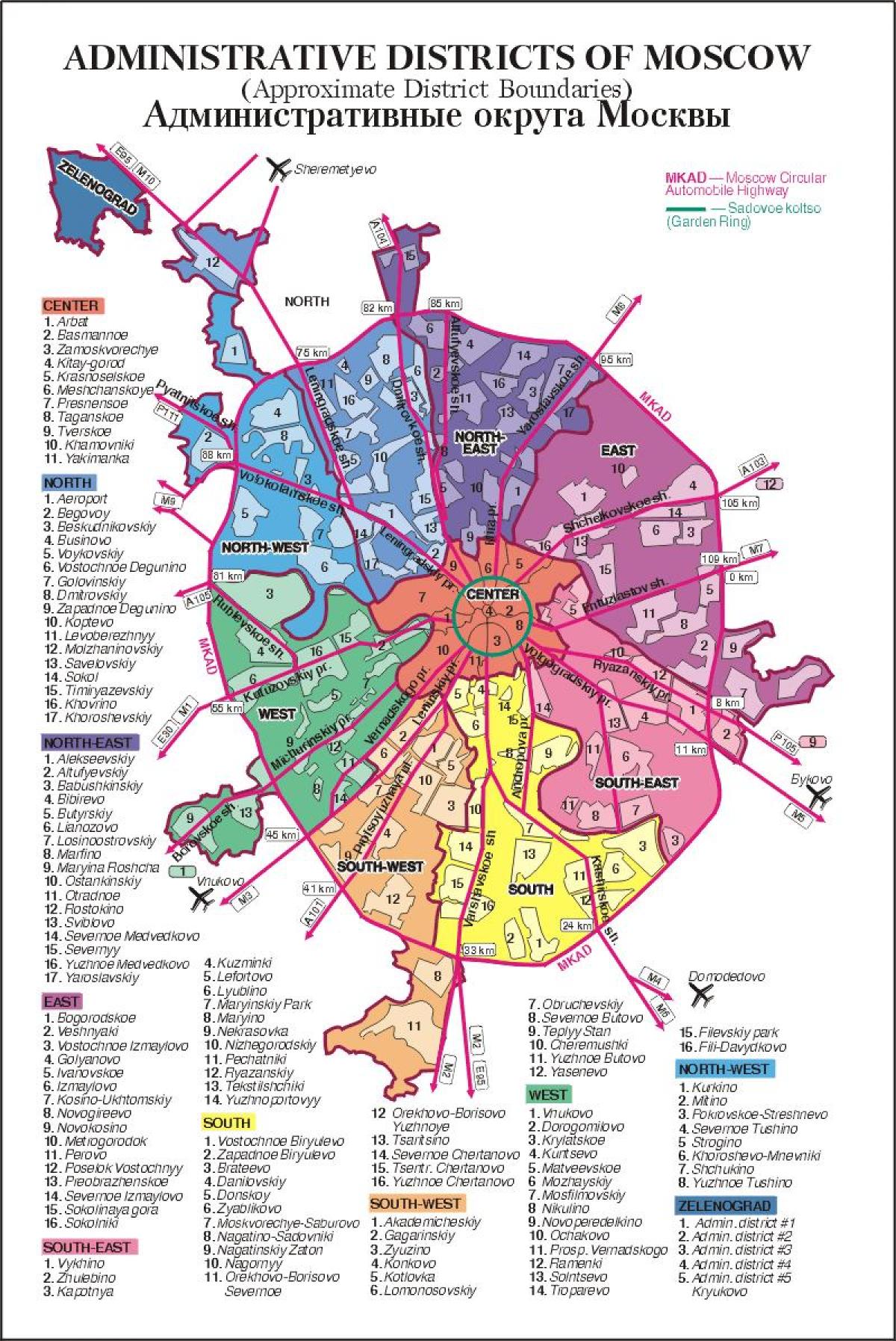मास्को के नक्शे arrondissement
