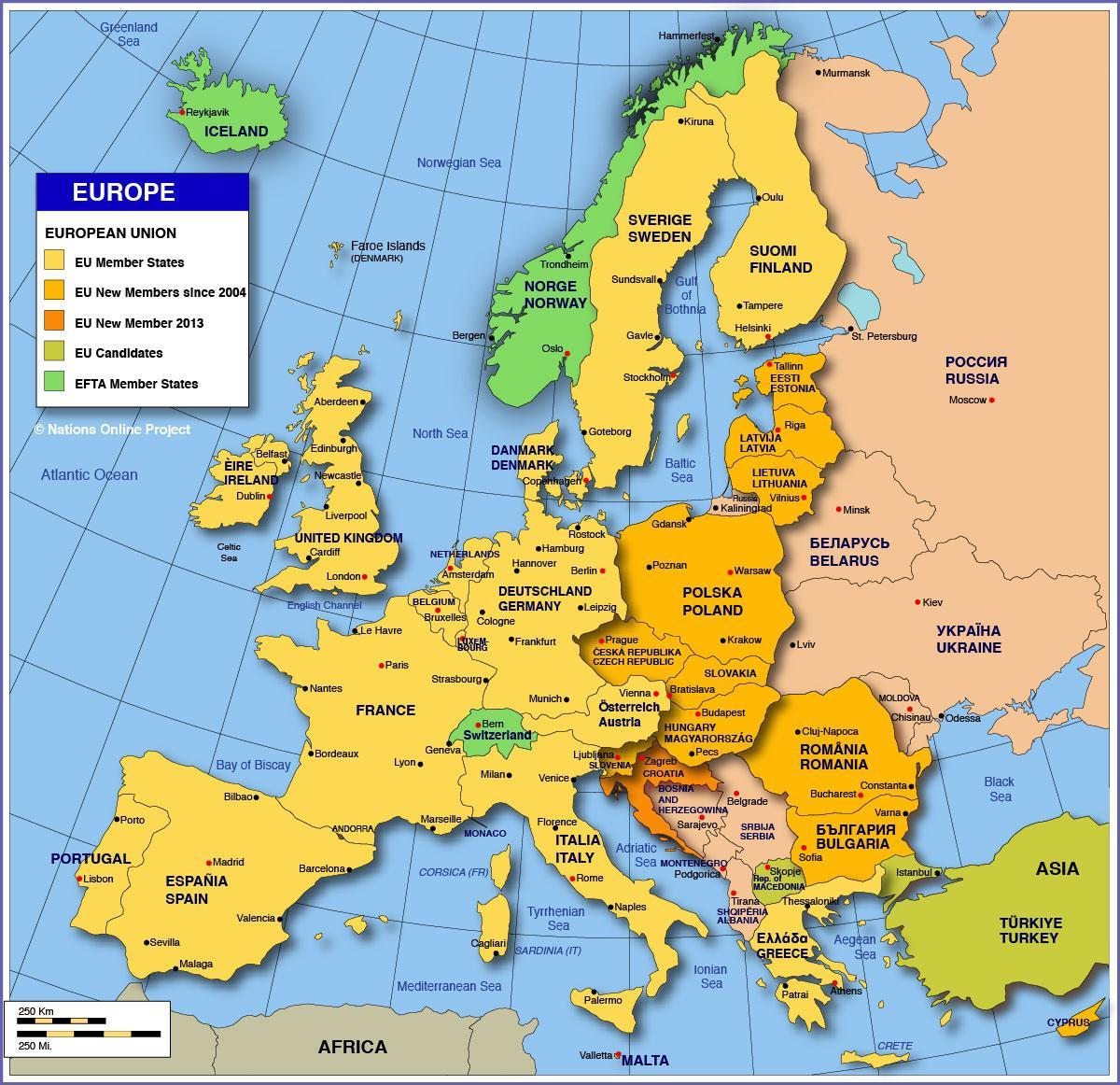 मास्को यूरोप के नक्शे